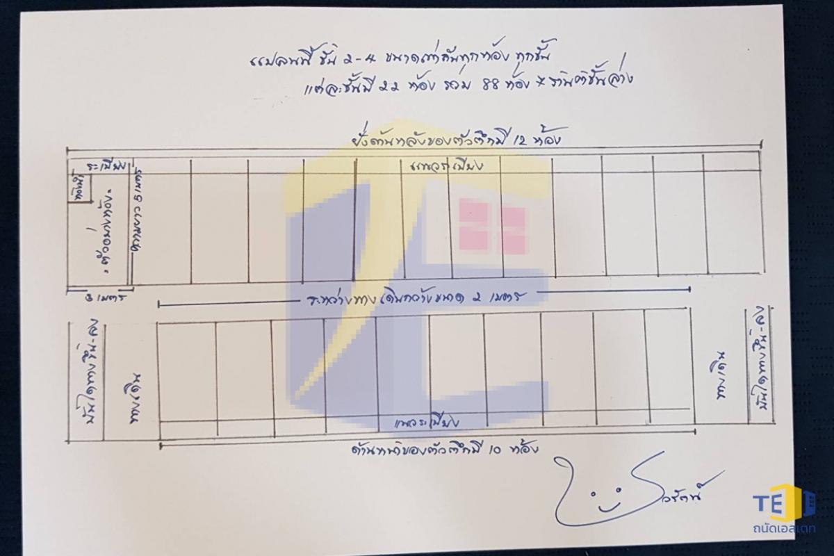 อพาร์ทเม้นท์ 5 ชั้น เนื้อที่ 180 ตรว. เต็มพื้นที่ ชั้น 2 -4 มีห้องเช่า 88 ห้อง มีห้องน้ำในตัวทุกห้อง มีร้านค้าชั้นล่างอีก 7 ห้อง
