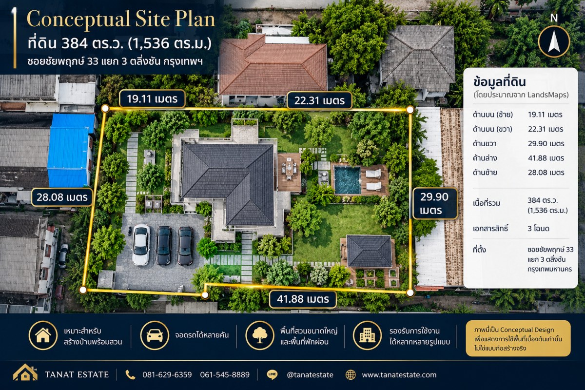 ที่ดินสร้างบ้านตลิ่งชัน 384 ตร.ว. ชัยพฤกษ์ 33 | Tanat Estate